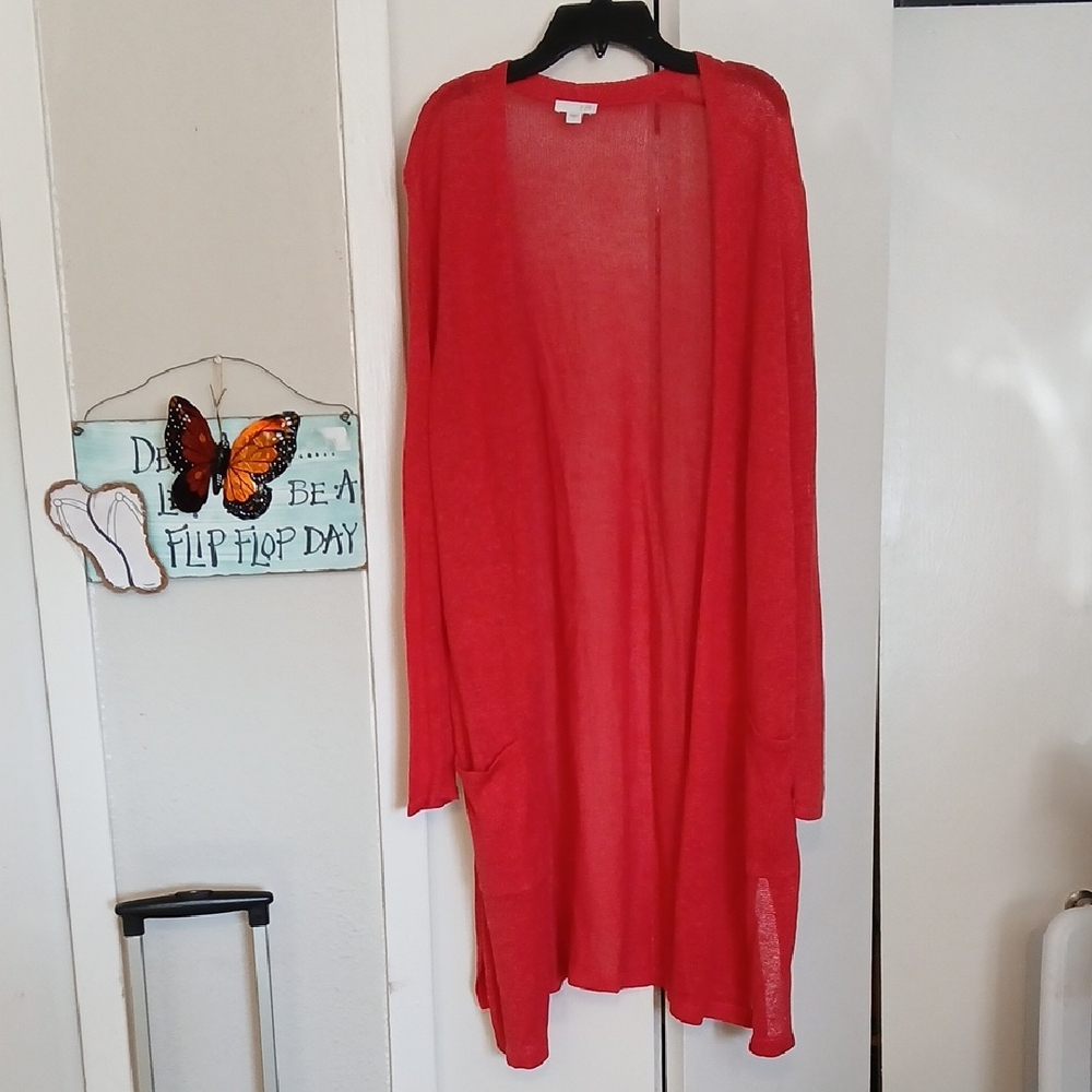 Women's Red Open Front Cardigan